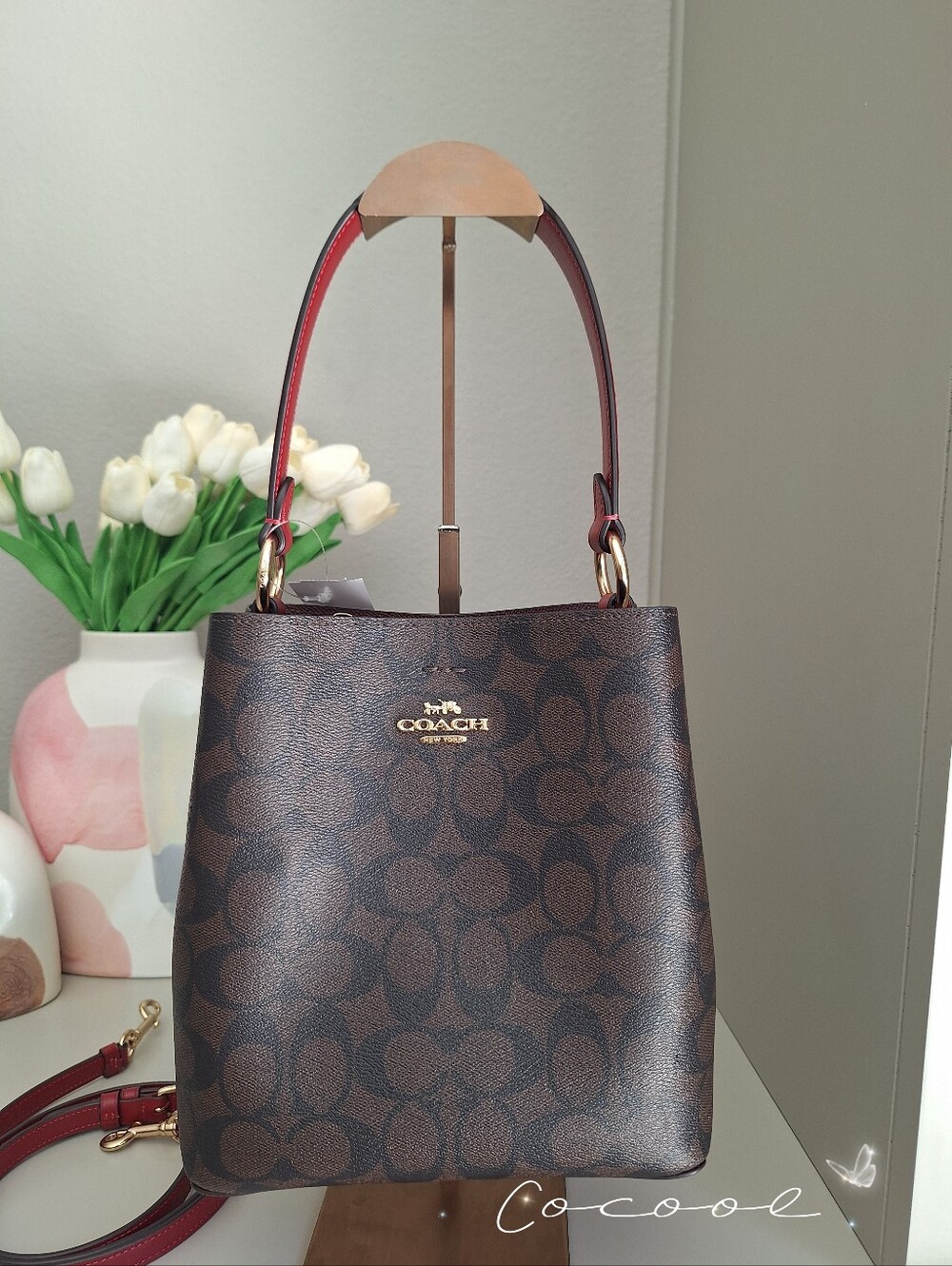 NWT!COACH SMALL TOWN BUCKET BAG IN SIGNATURE CANVAS ( 2312) IM/BROWN 1941 RED - Picture 3 of 10